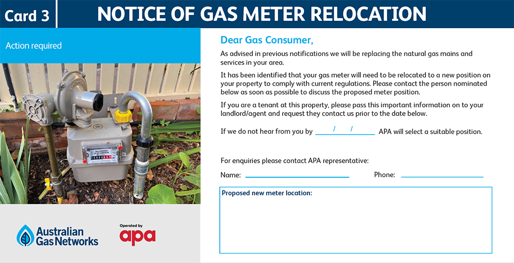 Advanced notification of gas works card no.1