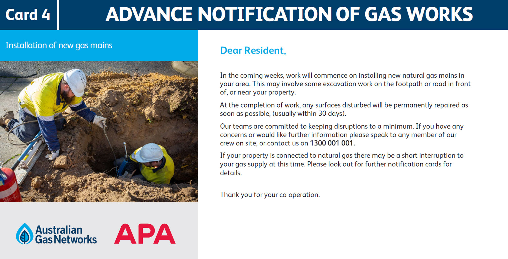 Advanced notification of gas works card no.4