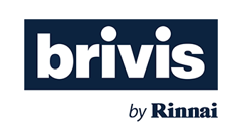Brivis by Rinnai logo with bold white text on a blue background.