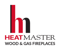 HeatMaster logo with bold red "H" and text indicating wood and gas fireplaces.