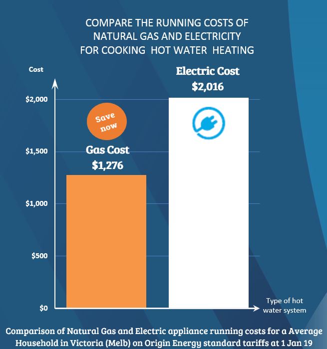 Comparison between natural gas and electric cooking, hot water and heating, for an average Victorian household